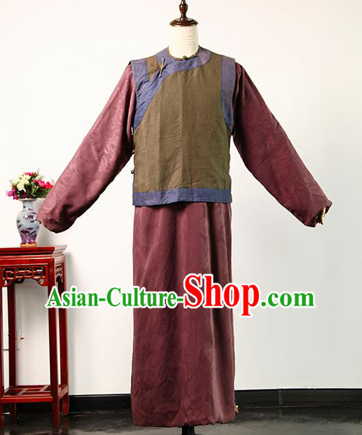 Chinese Drama Teahouse Mandarin Jacket Wine Red Robe Qing Dynasty Landlord Clothing Ancient Shopkeeper Uniform