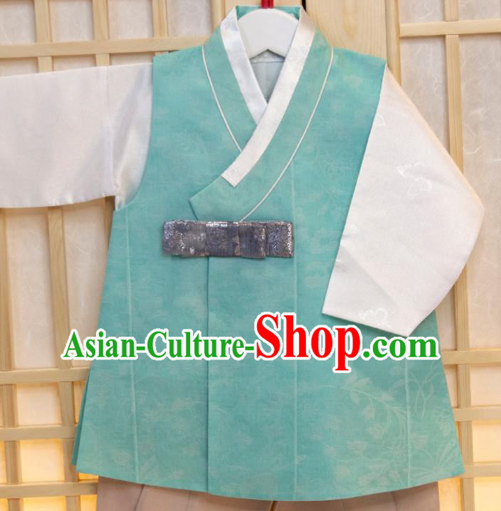 Korea Boys Prince Birthday Hanbok Costumes Traditional Fashion Clothing Korean Children Garment Green Vest White Shirt and Khaki Pants
