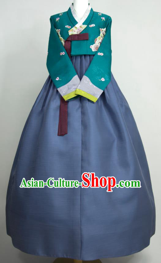 Korean Festival Celebration Fashion Costumes Traditional Classical Dance Clothing Court Hanbok Embroidered Green Blouse and Blue Dress