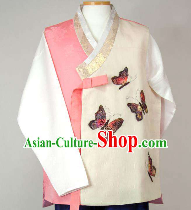 Korean Traditional Festival Costumes Bridegroom Clothing Wedding Hanbok Korea Young Man Embroidered Butterfly Vest White Shirt and Navy Pants