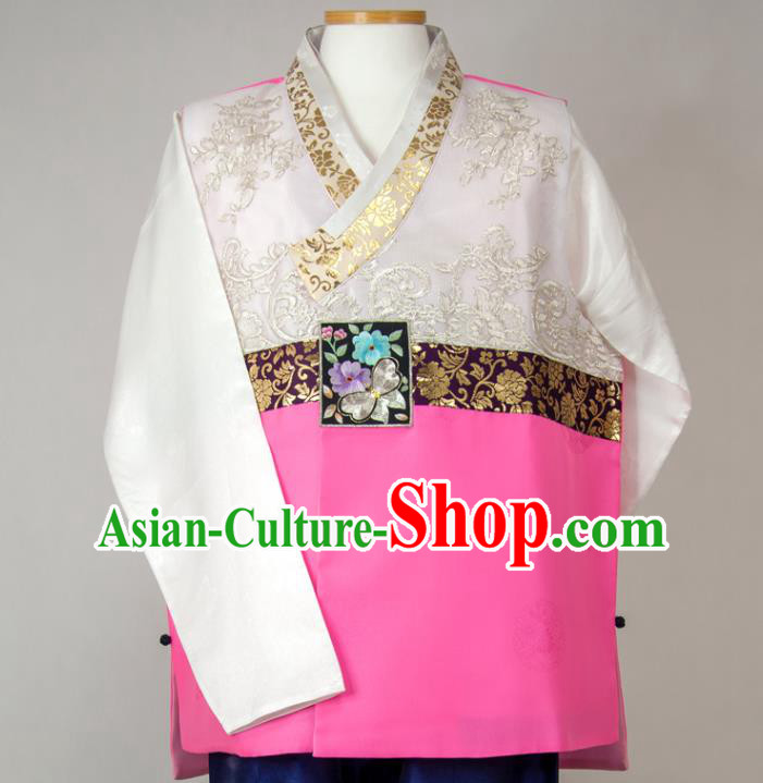 Korea Wedding Hanbok Young Man Embroidered Shirt and Navy Pants Korean Traditional Festival Costumes Bridegroom Clothing