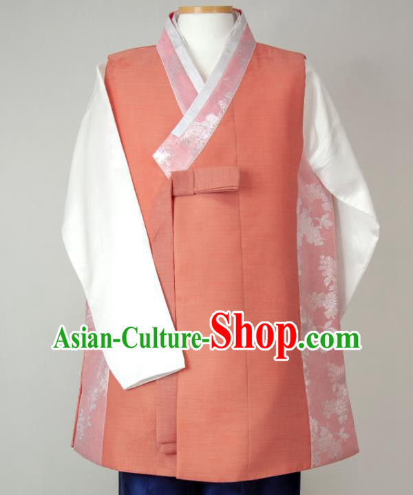 Korean Traditional Bridegroom Costumes Festival Clothing Wedding Hanbok Korea Young Man Jacinth Vest White Shirt and Navy Pants