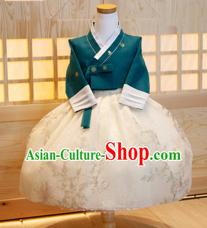 Korean Girl Festival Fashion Atrovirens Shirt and White Dress Traditional Garment Costumes Korea Children Princess Hanbok Clothing
