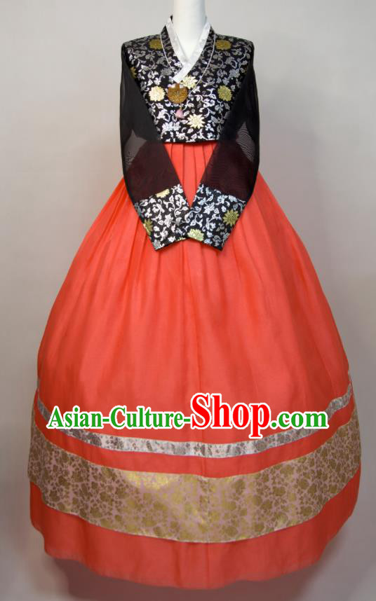 Korean Court Ceremony Hanbok Festival Clothing Woman Fashion Black Blouse and Red Dress Traditional Wedding Bride Costumes