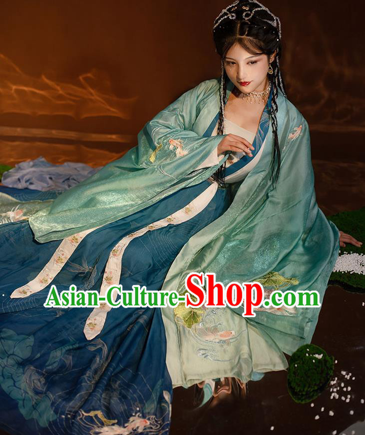 China Ancient Court Princess Green Hanfu Dress Clothing Traditional Song Dynasty Court Beauty Historical Garment Costumes