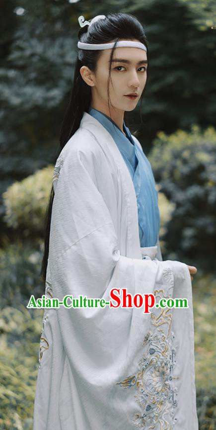 China Ancient Scholar Embroidered Hanfu Clothing Song Dynasty Noble Childe Historical Garment Costumes Complete Set
