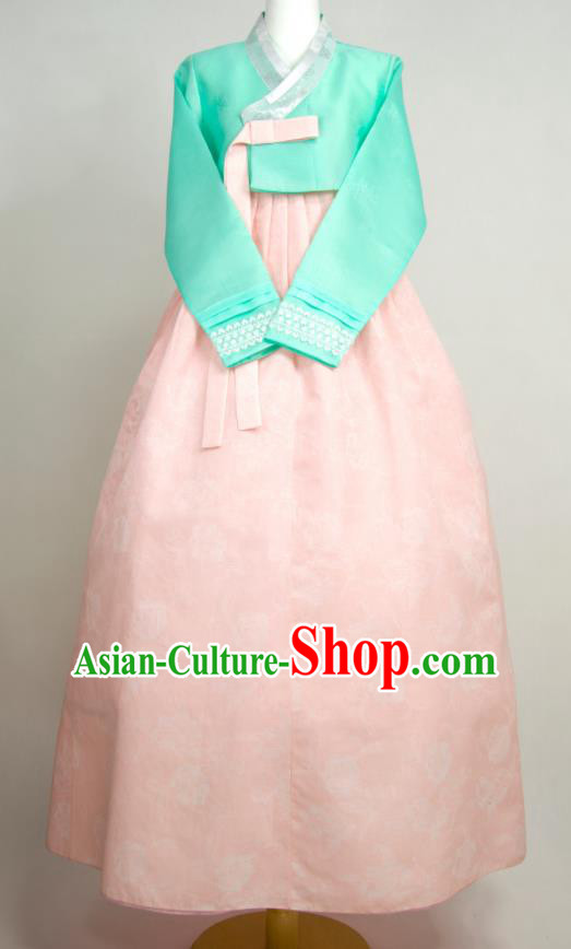 Korean Wedding Bride Costumes Traditional Festival Clothing Court Woman Fashion Hanbok Green Blouse and Pink Dress