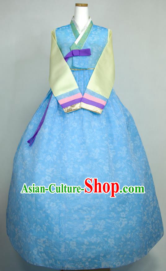 Korean Traditional Festival Clothing Court Woman Fashion Hanbok Blue Blouse and Dress Wedding Bride Costumes