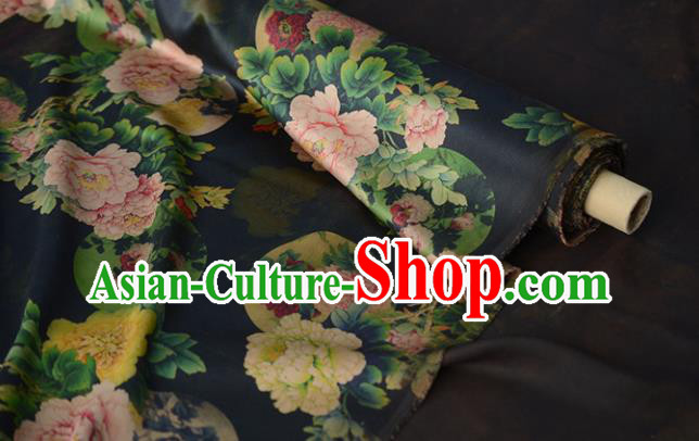 Chinese Classical Peony Pattern DIY Fabric Silk Fabric Black Gambiered Guangdong Gauze High Quality Cheongsam Cloth