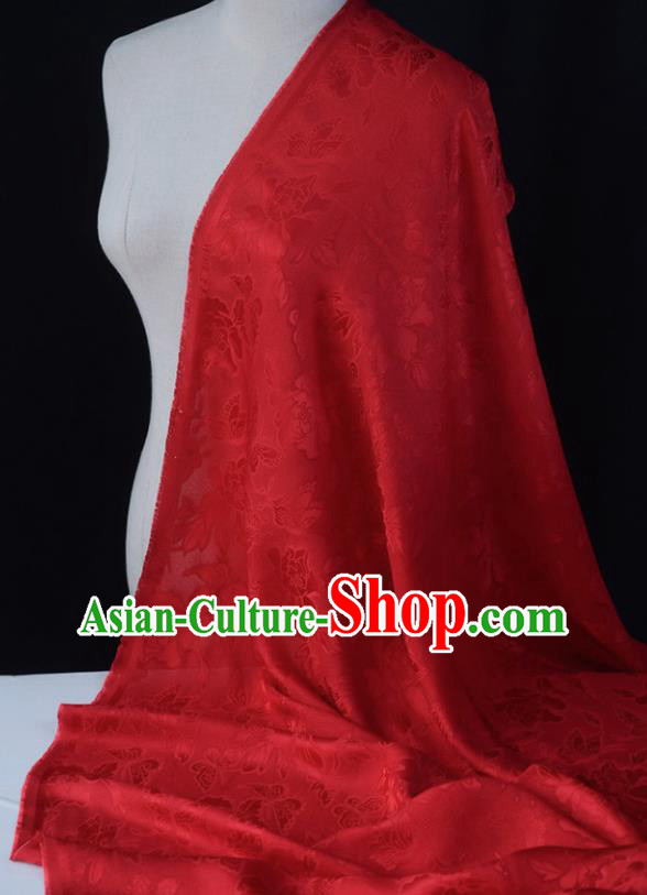 Chinese High Quality Cheongsam Cloth Classical Peony Butterfly Pattern DIY Fabric Silk Fabric Red Gambiered Guangdong Gauze