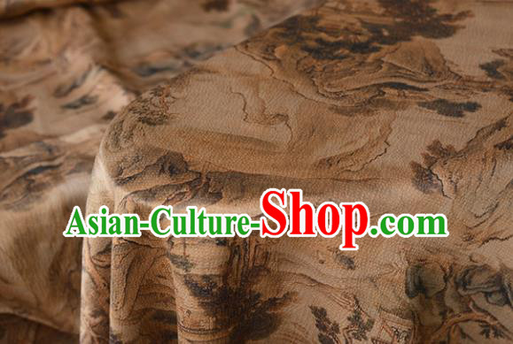 Chinese Silk Fabric Brown Gambiered Guangdong Gauze High Quality Cheongsam Cloth Classical Landscape Pattern DIY Satin Fabric