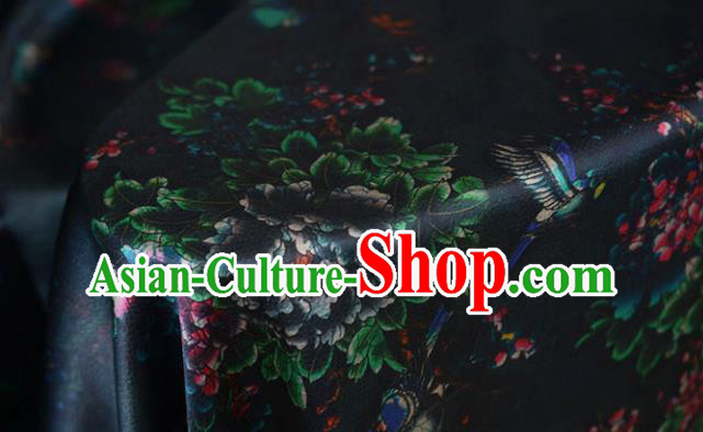 Chinese Classical Flowers Pattern DIY Satin Fabric Silk Fabric Black Gambiered Guangdong Gauze High Quality Cheongsam Cloth