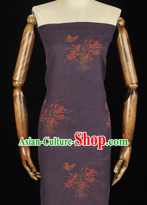 Chinese Classical Orchids Pattern DIY Satin Fabric Silk Fabric Purple Gambiered Guangdong Gauze Cheongsam Cloth