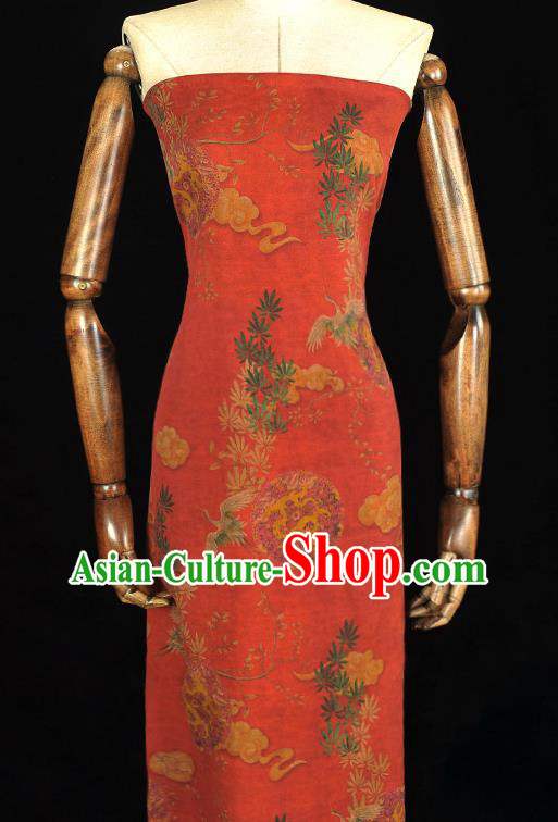 Chinese Silk Fabric Red Gambiered Guangdong Gauze Cheongsam Cloth Traditional Dragon Pattern DIY Satin Fabric
