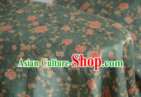 Chinese Classical Rose Pattern DIY Satin Fabric Silk Fabric Green Gambiered Guangdong Gauze High Quality Cheongsam Cloth