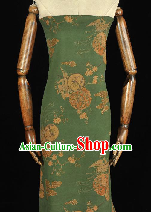 Chinese Silk Fabric Green Gambiered Guangdong Gauze Cheongsam Cloth Traditional Palace Fan Pattern DIY Satin Fabric