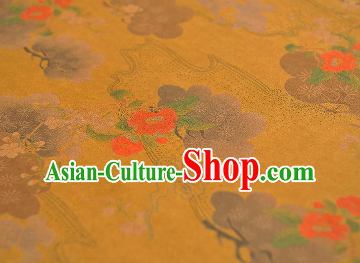 Chinese Cheongsam Cloth Traditional Flowers Pattern DIY Fabric Silk Fabric Yellow Gambiered Guangdong Gauze