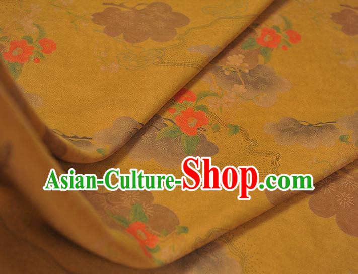 Chinese Cheongsam Cloth Traditional Flowers Pattern DIY Fabric Silk Fabric Yellow Gambiered Guangdong Gauze