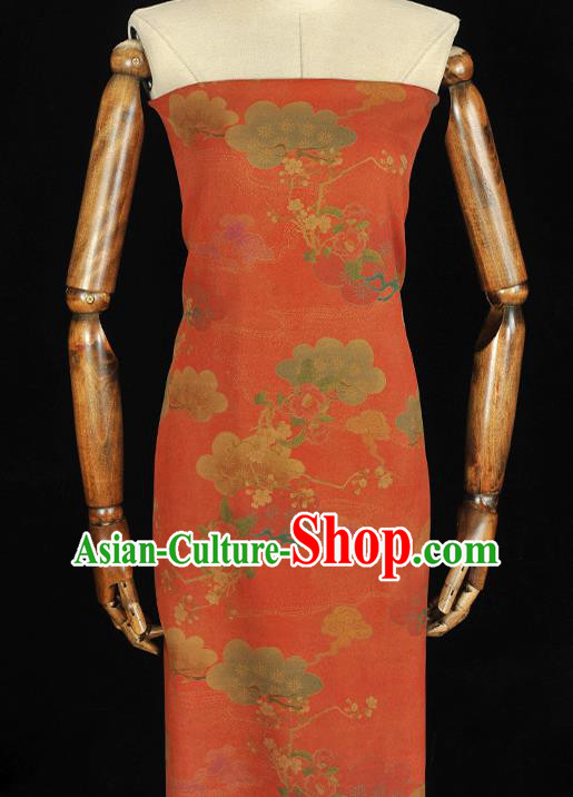 Chinese Red Gambiered Guangdong Gauze Cheongsam Cloth Traditional Flowers Pattern DIY Fabric Silk Fabric