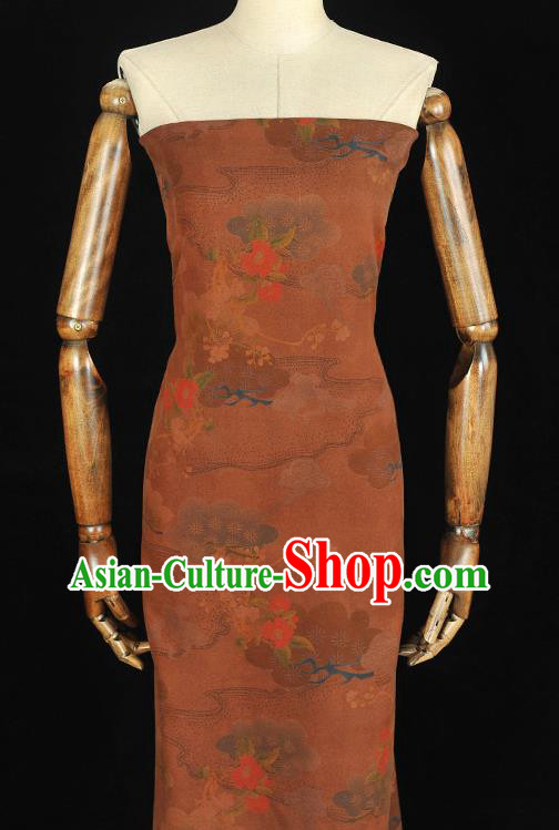 Chinese Silk Fabric Brown Gambiered Guangdong Gauze Cheongsam Cloth Traditional Flowers Pattern DIY Fabric