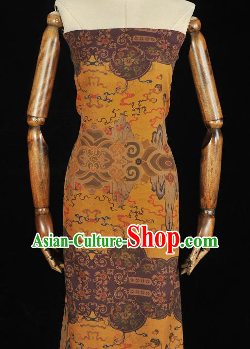 Chinese Traditional Mountain Pattern DIY Fabric Purple Gambiered Guangdong Gauze Cheongsam Silk Cloth