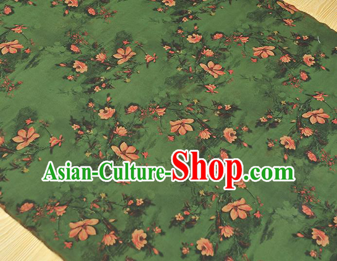 Chinese Deep Green Gambiered Guangdong Gauze Cheongsam Silk Cloth Traditional Mangnolia Pattern DIY Fabric