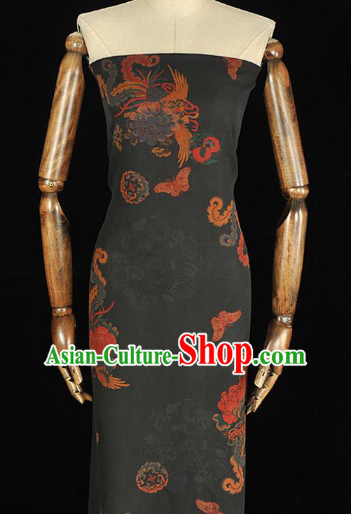 Chinese Cheongsam Silk Cloth Black Gambiered Guangdong Gauze Traditional Phoenix Butterfly Pattern DIY Dress Fabric