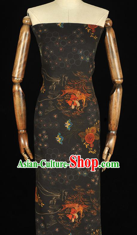 Chinese Traditional Carp Pattern DIY Dress Fabric Cheongsam Silk Cloth Black Gambiered Guangdong Gauze
