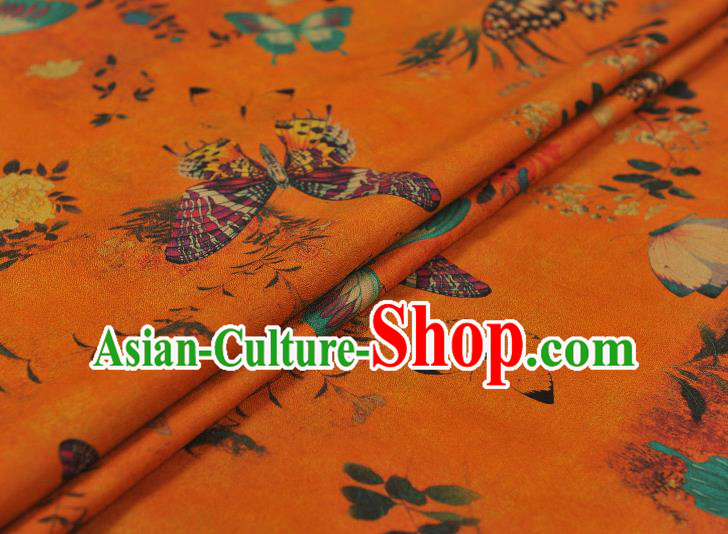 Chinese Traditional Butterfly Pattern Dress Fabric DIY Cheongsam Silk Cloth Orange Gambiered Guangdong Gauze