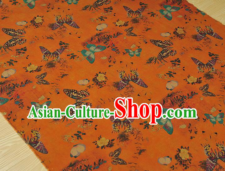 Chinese Traditional Butterfly Pattern Dress Fabric DIY Cheongsam Silk Cloth Orange Gambiered Guangdong Gauze