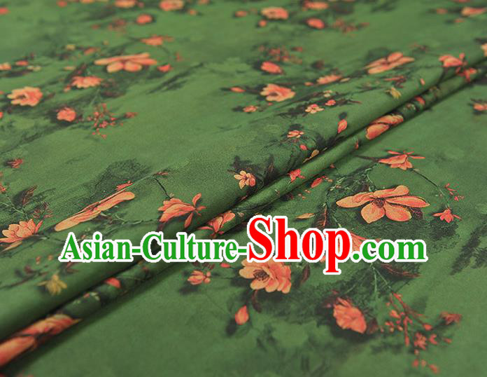 Chinese Deep Green Gambiered Guangdong Gauze Cheongsam Silk Cloth Traditional Mangnolia Pattern DIY Fabric