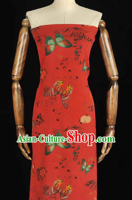 Chinese Red Gambiered Guangdong Gauze Traditional Butterfly Pattern Dress Fabric DIY Cheongsam Silk Cloth
