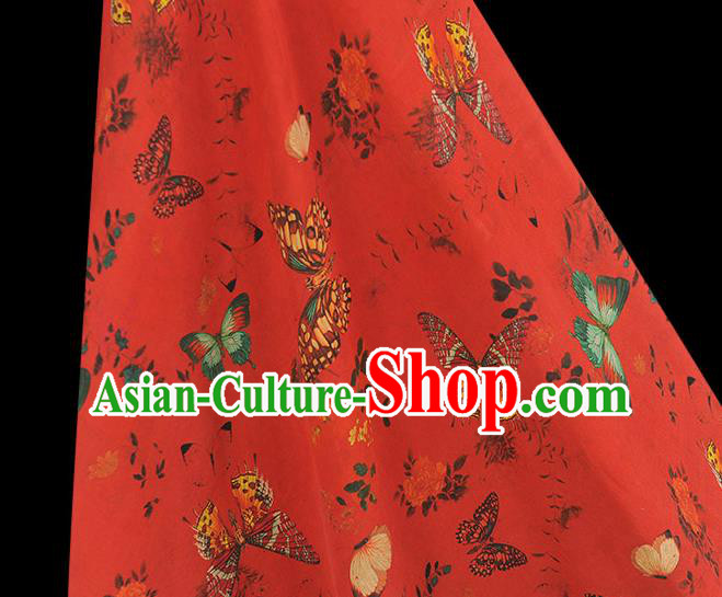 Chinese Red Gambiered Guangdong Gauze Traditional Butterfly Pattern Dress Fabric DIY Cheongsam Silk Cloth