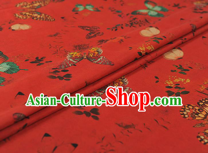 Chinese Red Gambiered Guangdong Gauze Traditional Butterfly Pattern Dress Fabric DIY Cheongsam Silk Cloth
