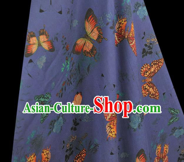Chinese DIY Cheongsam Silk Cloth Blue Gambiered Guangdong Gauze Traditional Butterfly Pattern Dress Fabric