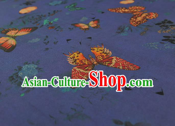 Chinese DIY Cheongsam Silk Cloth Blue Gambiered Guangdong Gauze Traditional Butterfly Pattern Dress Fabric