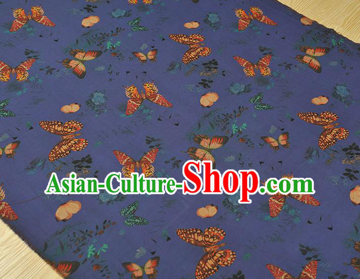 Chinese DIY Cheongsam Silk Cloth Blue Gambiered Guangdong Gauze Traditional Butterfly Pattern Dress Fabric