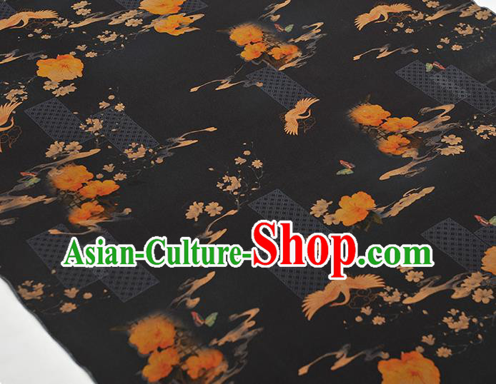 Chinese Black Gambiered Guangdong Gauze Traditional Cranes Pattern Dress Fabric DIY Cheongsam Silk Cloth