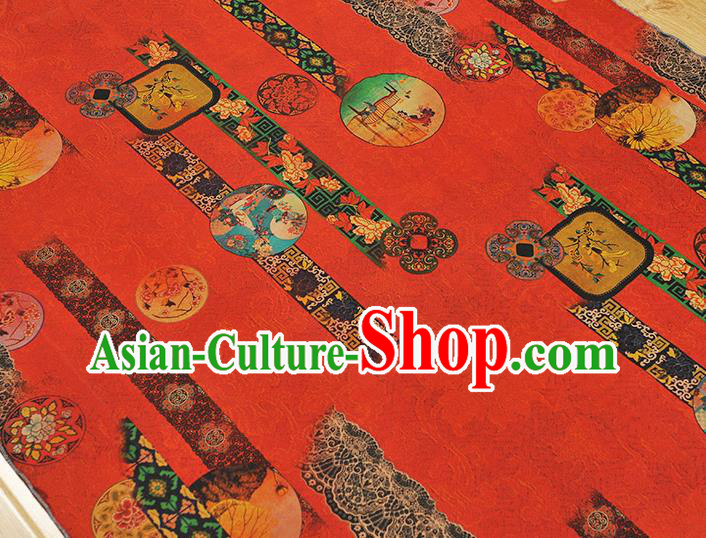 Chinese Cheongsam Silk Cloth Red Gambiered Guangdong Gauze Traditional Flowers Pattern Dress Fabric