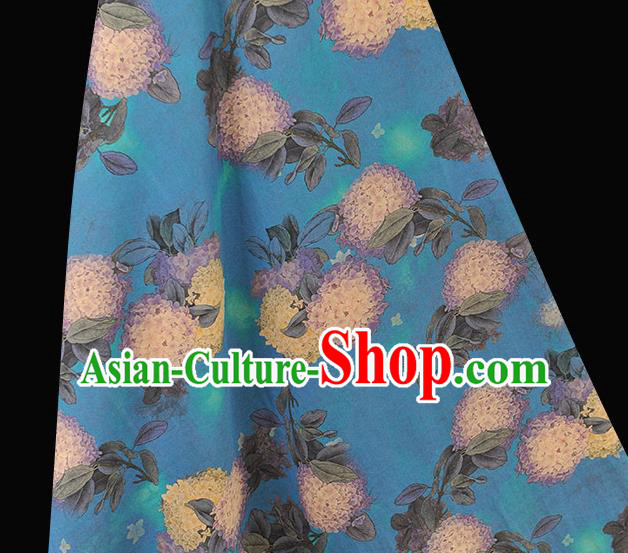 Chinese Silk Cloth Cheongsam Blue Gambiered Guangdong Gauze Traditional Hydrangea Pattern Dress Fabric