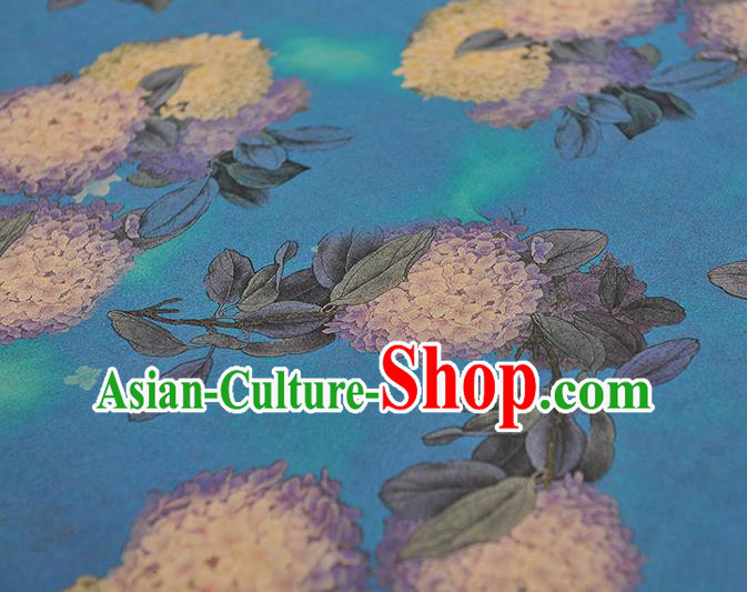 Chinese Silk Cloth Cheongsam Blue Gambiered Guangdong Gauze Traditional Hydrangea Pattern Dress Fabric