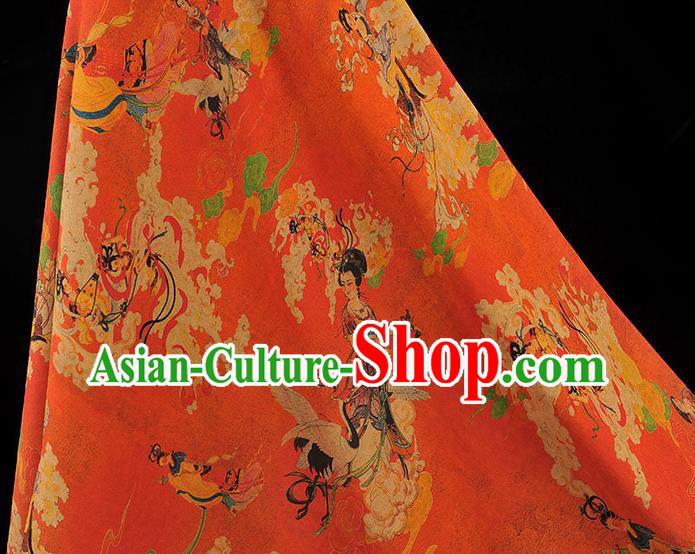 Chinese Traditional Lingbo Fairy Pattern Dress Fabric Silk Cloth Cheongsam Red Gambiered Guangdong Gauze