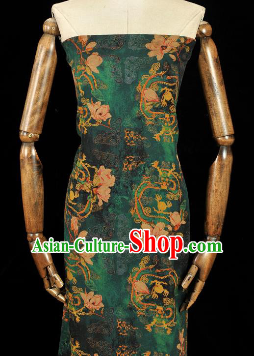 Chinese Traditional Mangnolia Pattern Dress Fabric Cheongsam Silk Cloth Green Gambiered Guangdong Gauze