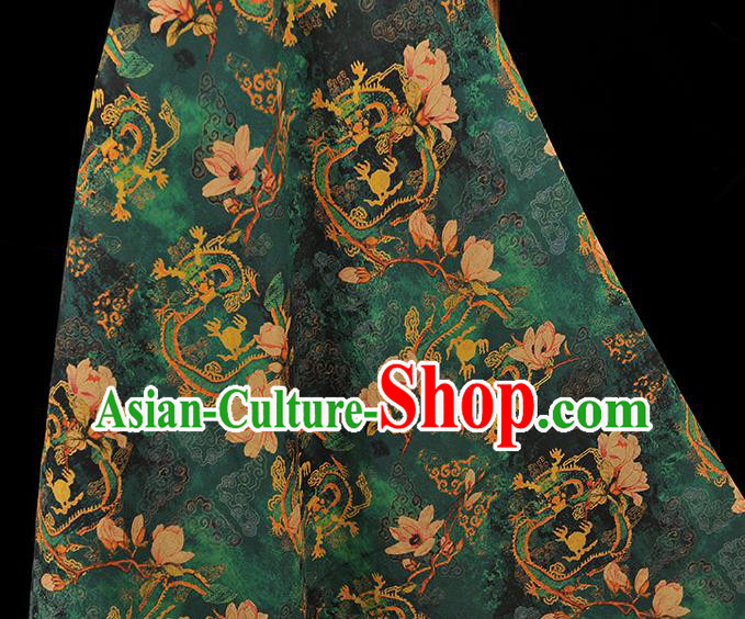 Chinese Traditional Mangnolia Pattern Dress Fabric Cheongsam Silk Cloth Green Gambiered Guangdong Gauze