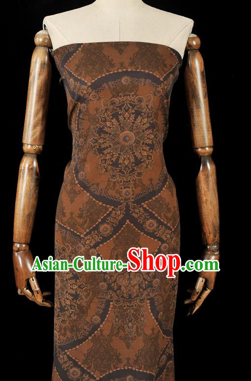 Chinese Tang Suit Brown Gambiered Guangdong Gauze Traditional Pattern Dress Fabric Cheongsam Silk Cloth