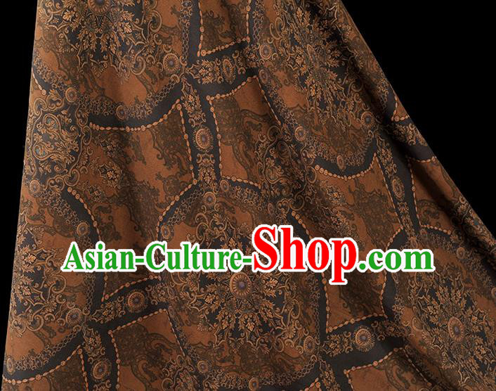 Chinese Tang Suit Brown Gambiered Guangdong Gauze Traditional Pattern Dress Fabric Cheongsam Silk Cloth
