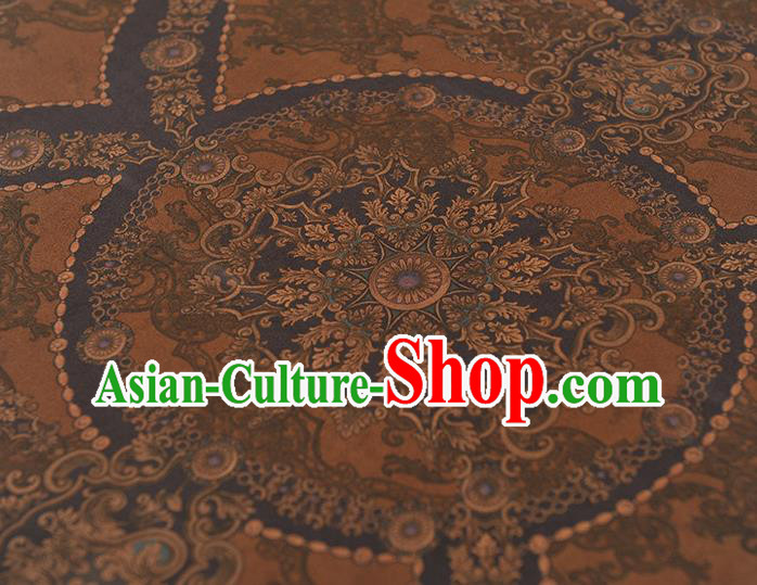 Chinese Tang Suit Brown Gambiered Guangdong Gauze Traditional Pattern Dress Fabric Cheongsam Silk Cloth