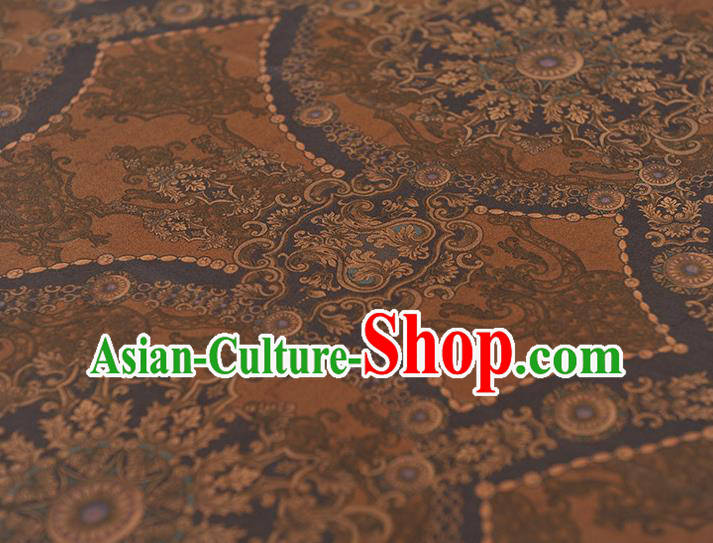 Chinese Tang Suit Brown Gambiered Guangdong Gauze Traditional Pattern Dress Fabric Cheongsam Silk Cloth