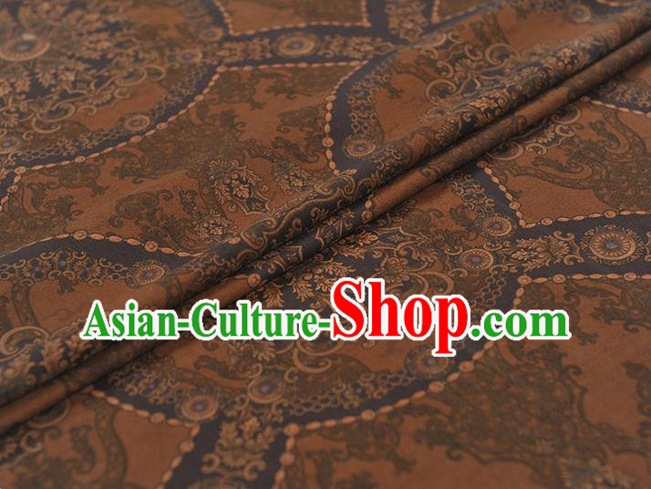 Chinese Tang Suit Brown Gambiered Guangdong Gauze Traditional Pattern Dress Fabric Cheongsam Silk Cloth