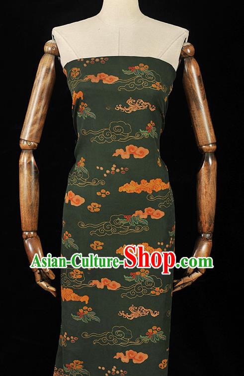 Chinese Cheongsam Silk Cloth Atrovirens Gambiered Guangdong Gauze Traditional Clouds Pattern Dress Fabric